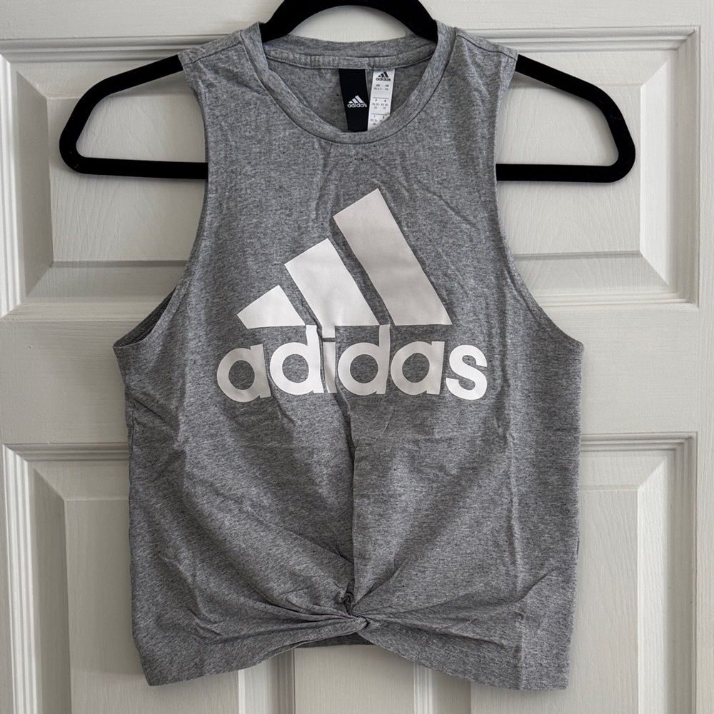 Adidas Heather Gray Crop Top with White Emblem